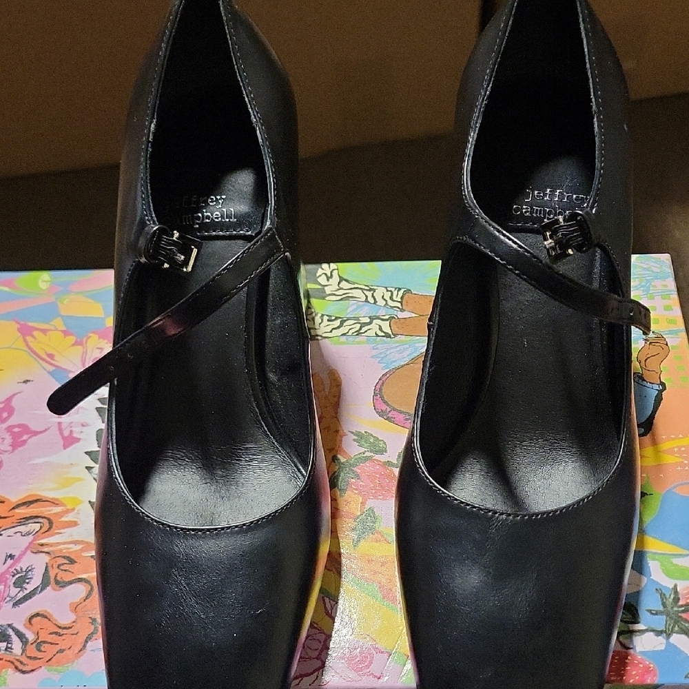 Jeffrey Campbell Black Heels with Classic Mary Jane Style and Rounded Toe